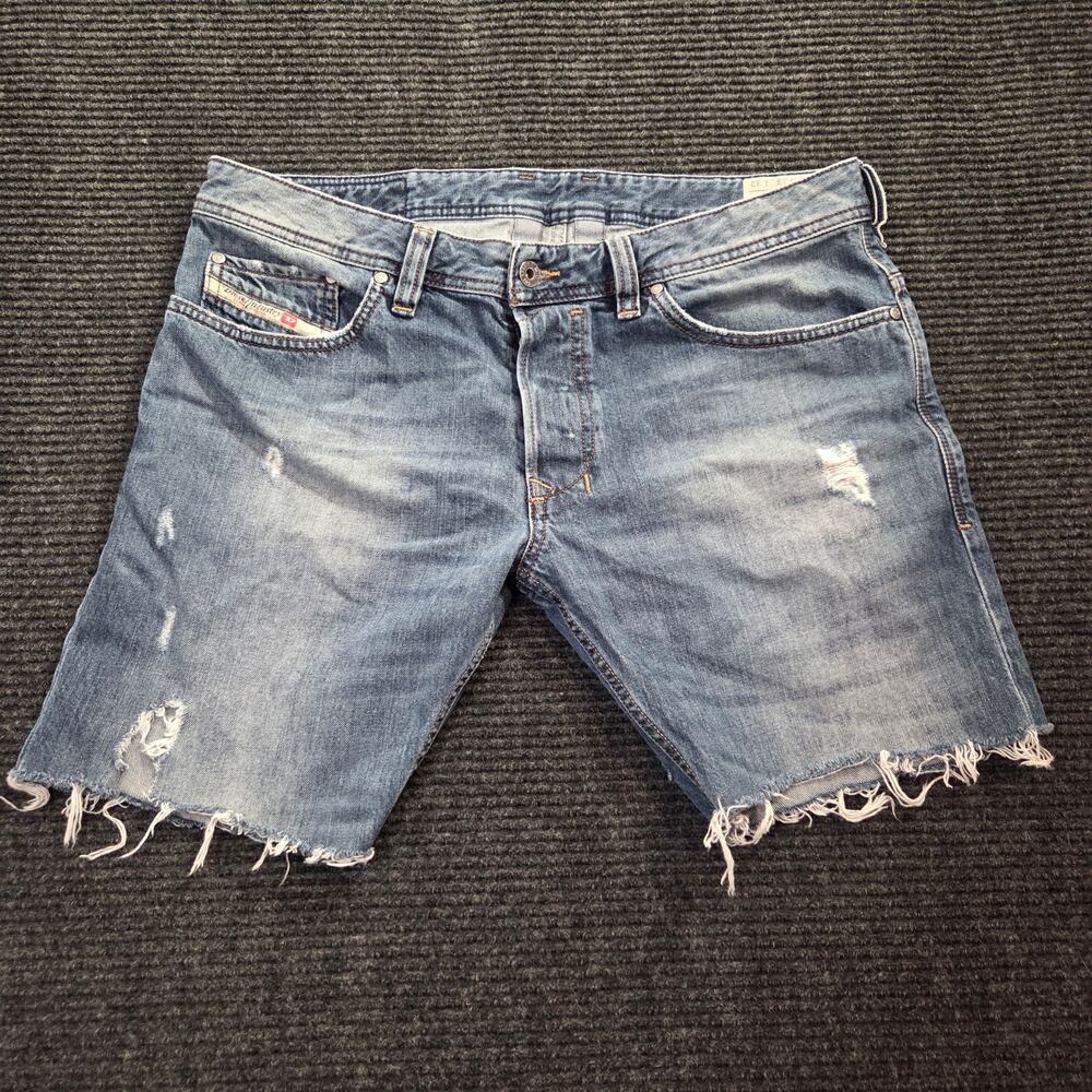 Vintage Diesel Industry Safado Men's Denim Shorts Size 33 Custom Raw Hem Blue